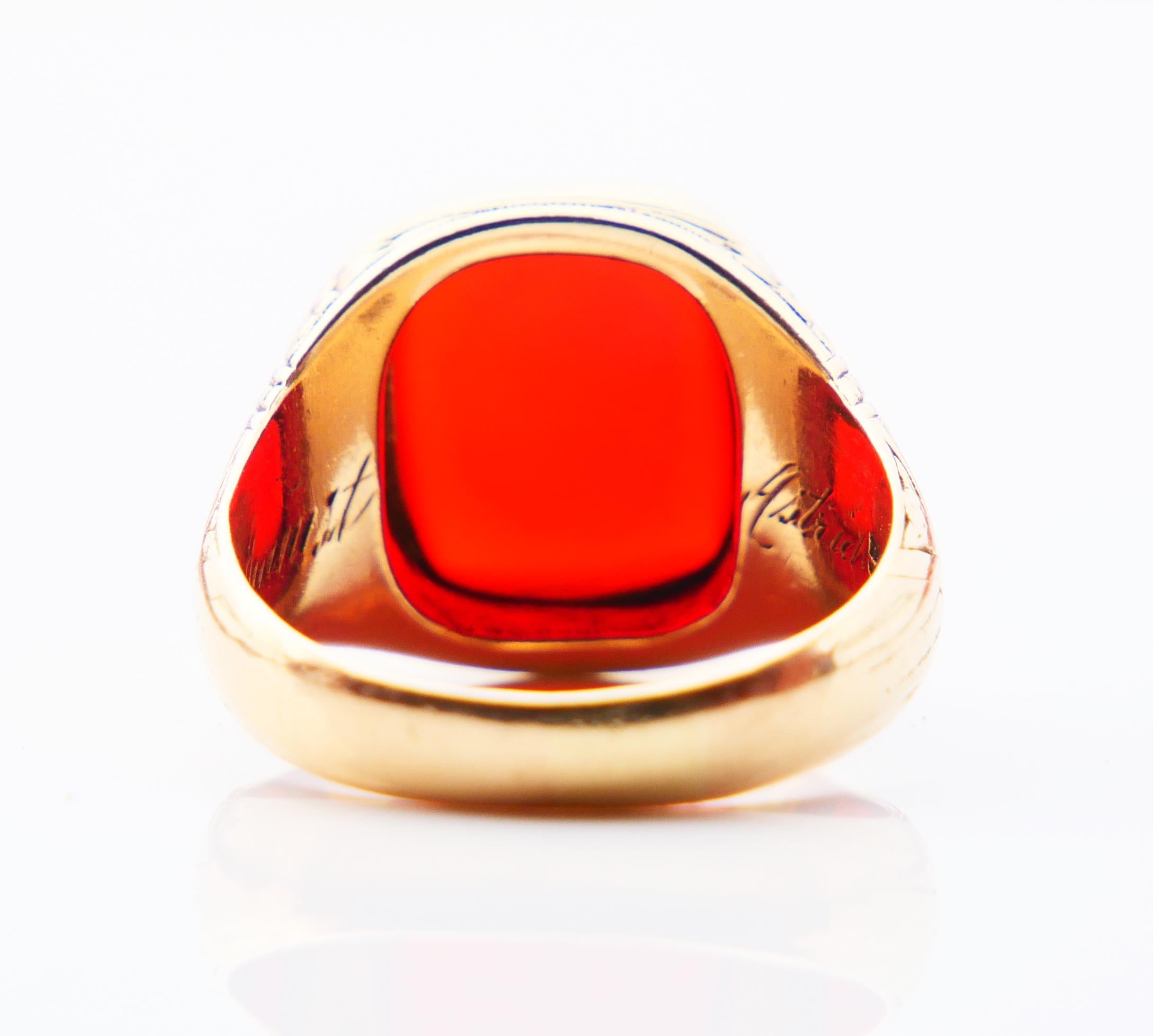 1922 Danish Men Ring Carnelian solid 14K Gold Ø US9 / 11.2 gr For Sale 2