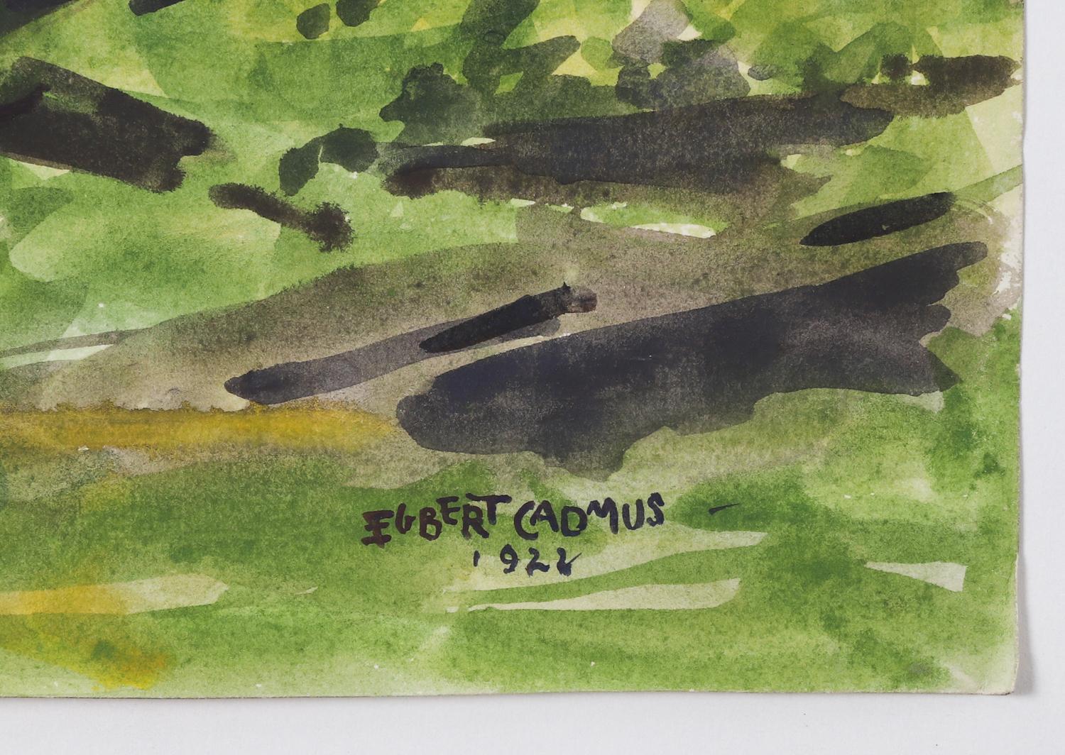 Rustic 1922 Egbert Cadmus New England Farmhouse Landscape Watercolor Painting For Sale