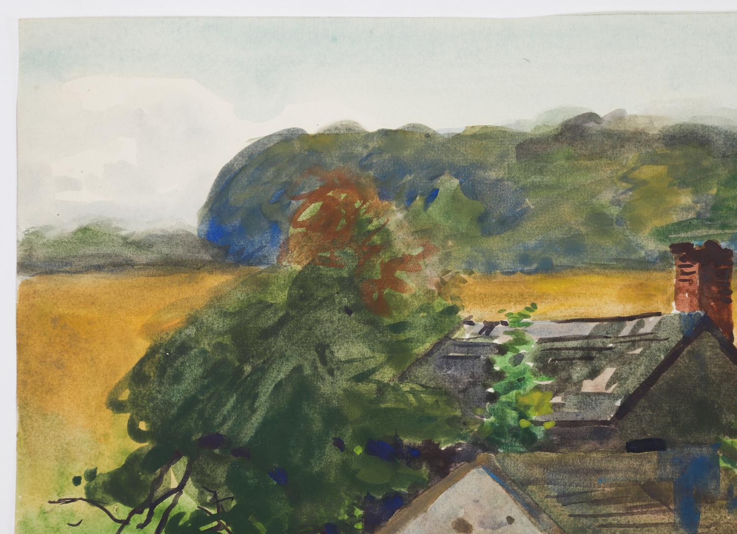 1922 Egbert Cadmus New England Farmhouse Landscape Watercolor Painting In Good Condition For Sale In Seguin, TX