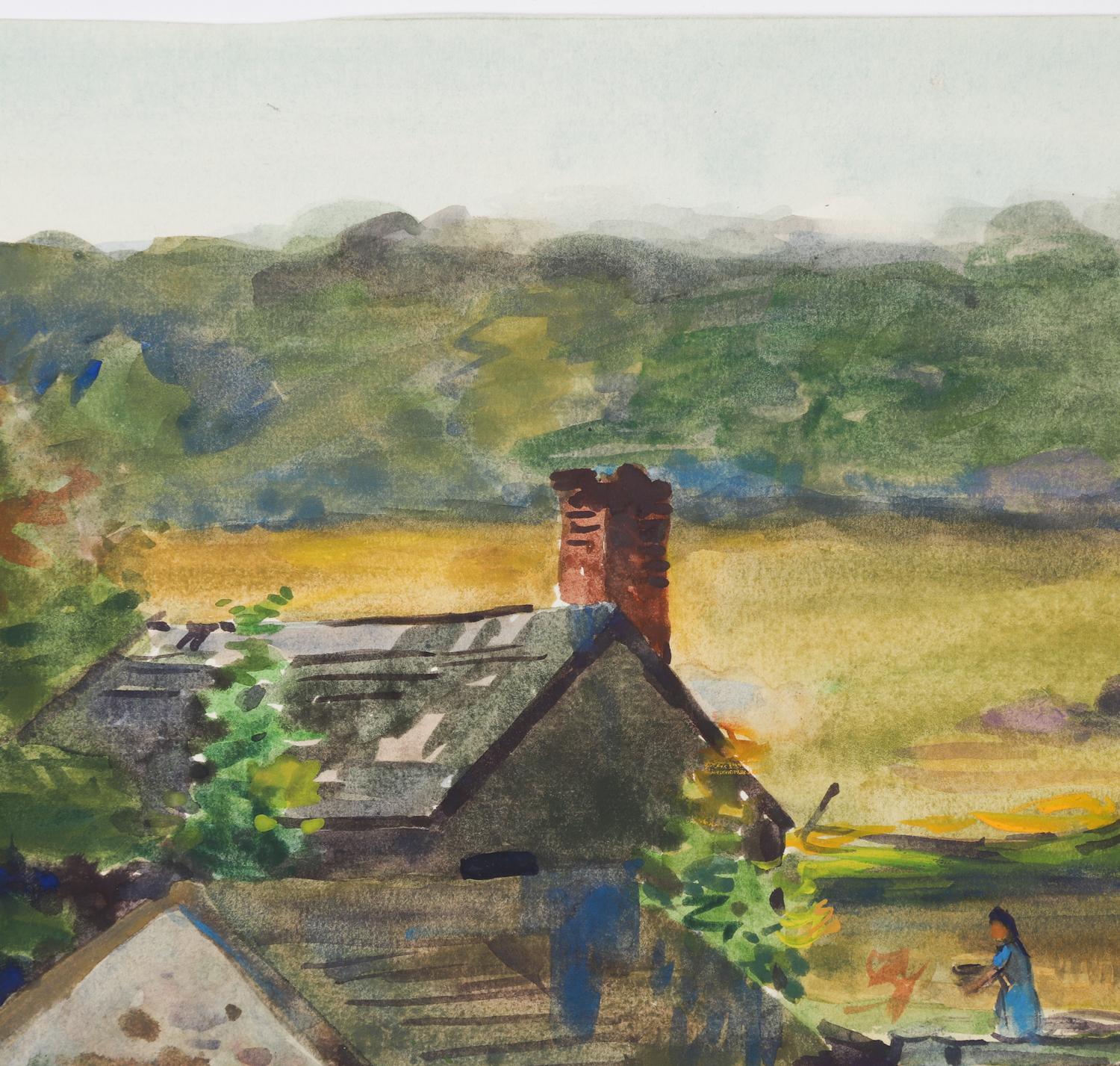 Early 20th Century 1922 Egbert Cadmus New England Farmhouse Landscape Watercolor Painting For Sale