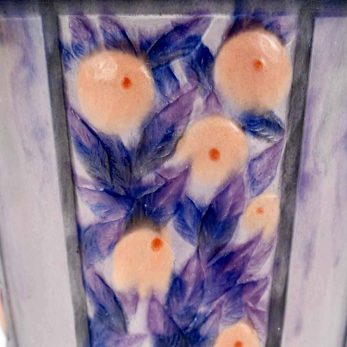 Molded 1922 Gabriel Argy Rousseau - Vase Fruits Feuillages Glass Pate De Verre For Sale
