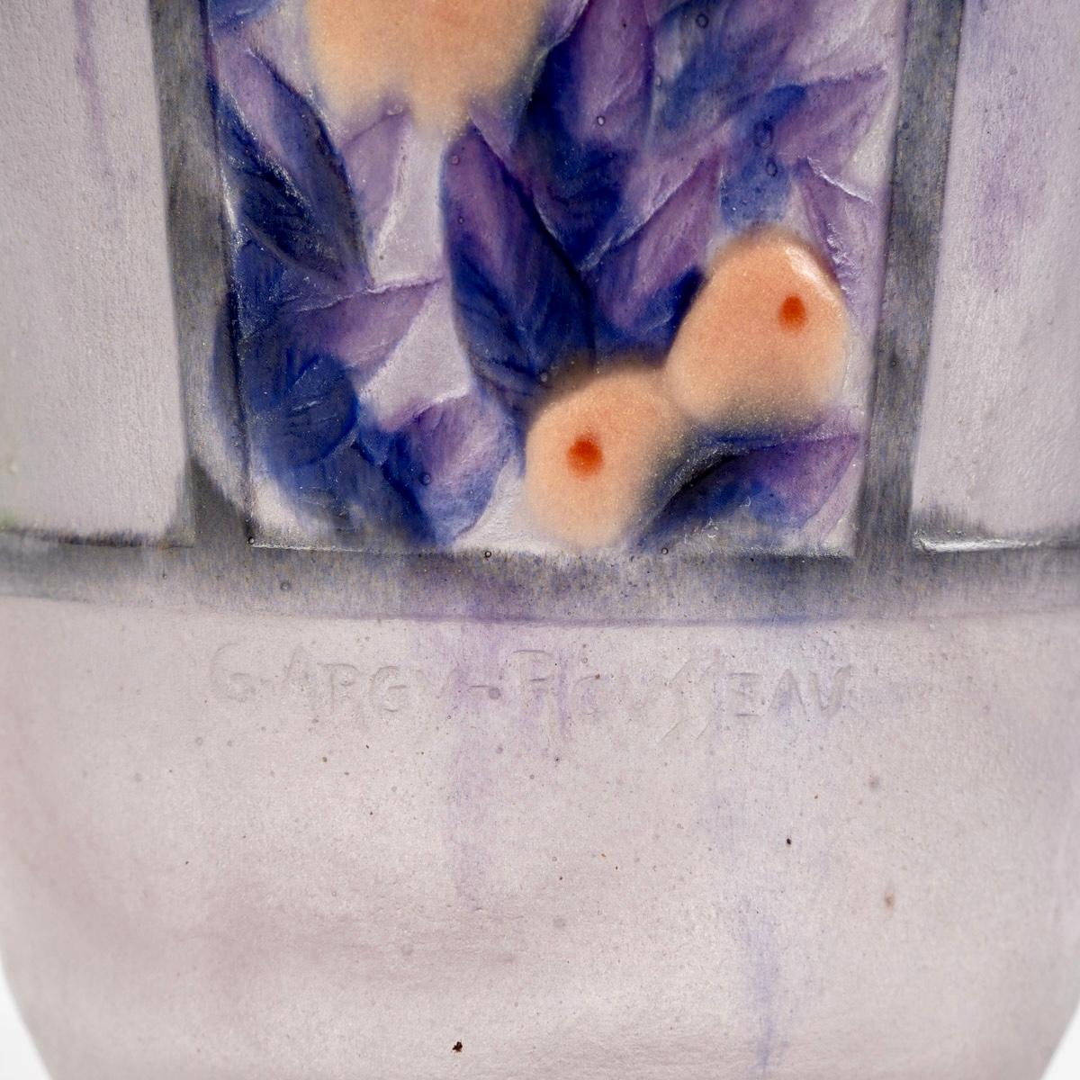 Early 20th Century 1922 Gabriel Argy Rousseau - Vase Fruits Feuillages Glass Pate De Verre For Sale