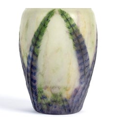 1922 ROUSSEAU - Vase Plumes Verre Pate De Verre