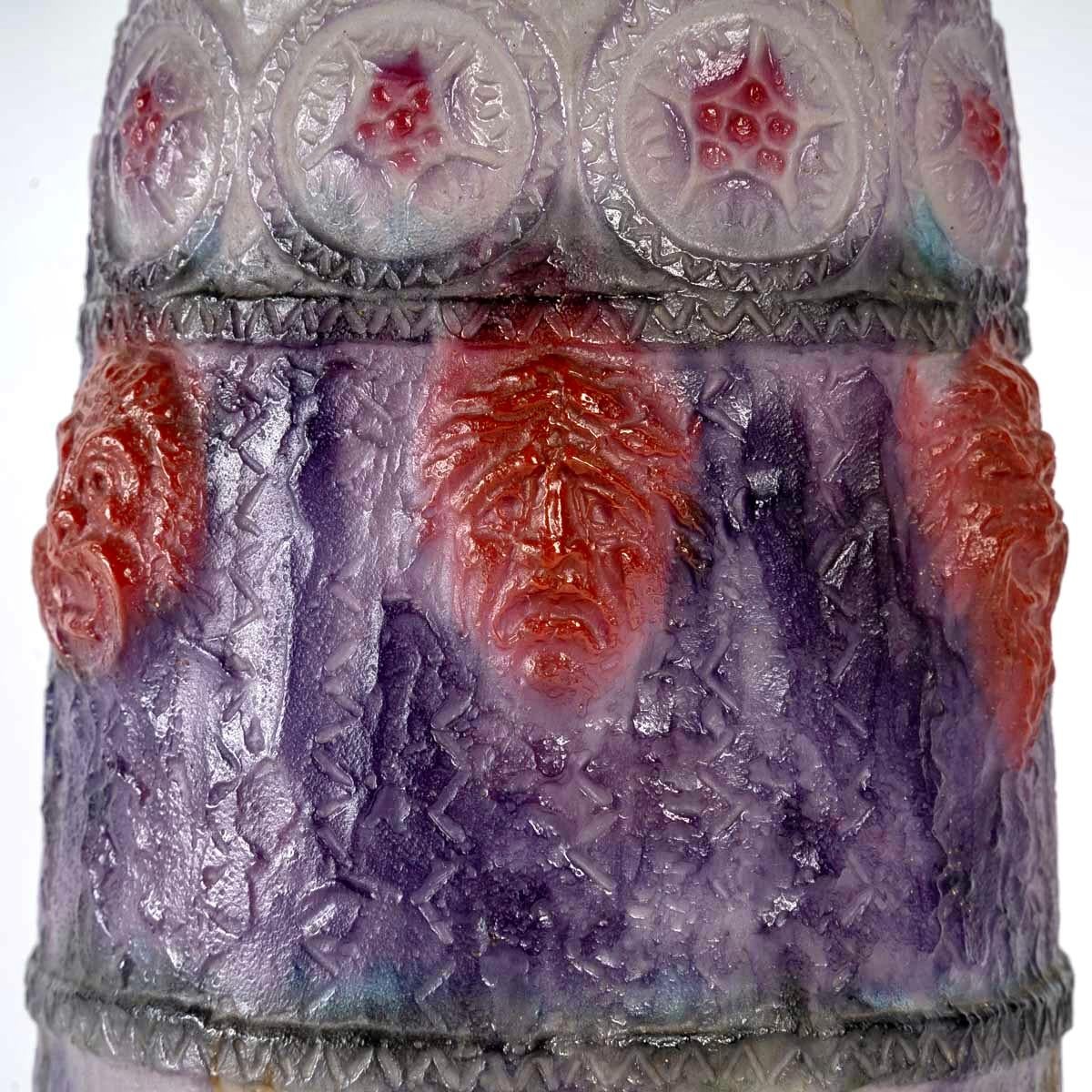 Art Deco 1922 Gabriel Argy-Rousseau, Vase Tragi Comique Pate De Verre Glass For Sale