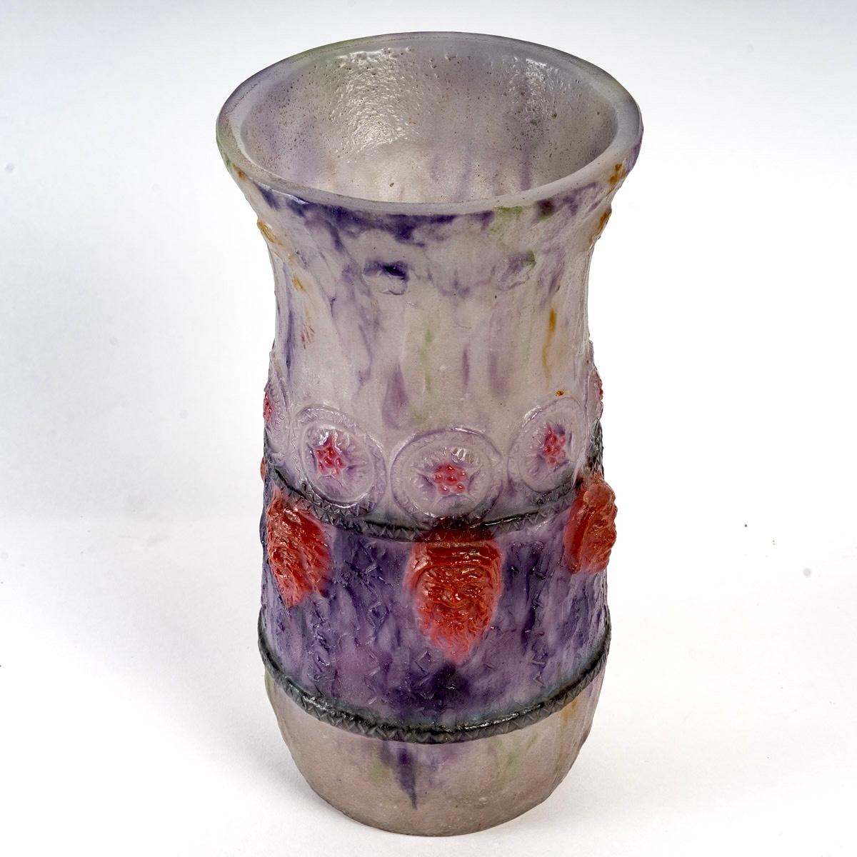 Molded 1922 Gabriel Argy-Rousseau, Vase Tragi Comique Pate De Verre Glass For Sale