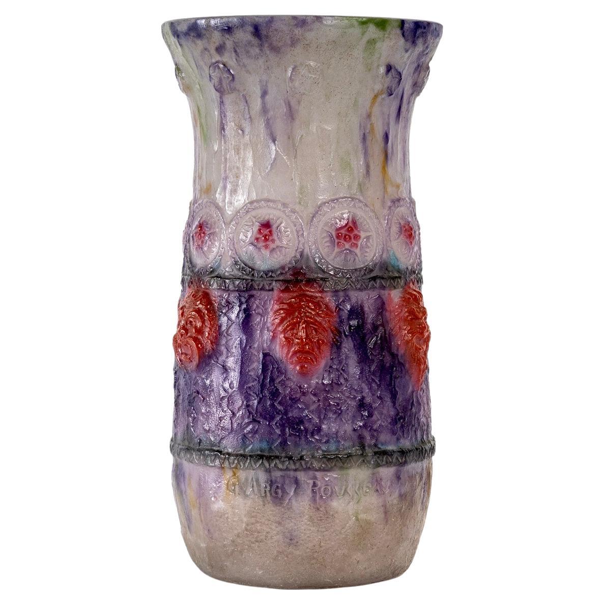 1922 Gabriel Argy-Rousseau, Vase Tragi Comique Pate De Verre Glass