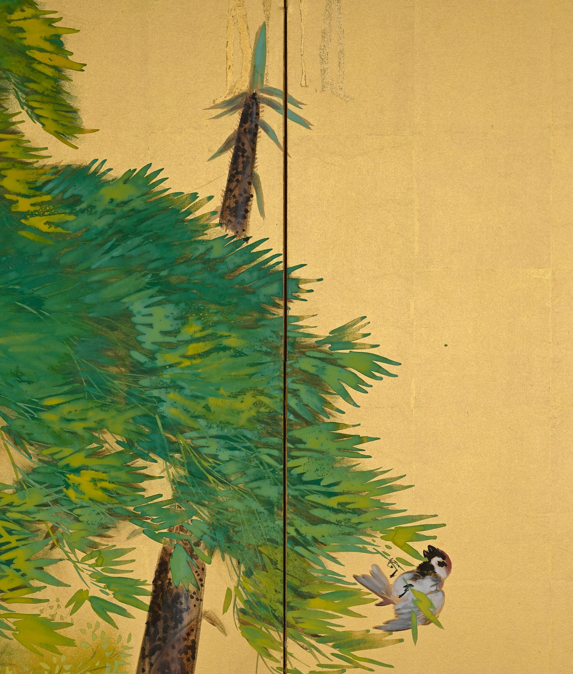 20th Century 1922 Japanese Screen Pair, Birds in Bamboo Forest by Yamamoto Shuntei