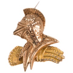 1922 Medieval Knight's Bust Pin in 14 Karat Yellow Gold and Rose Gold