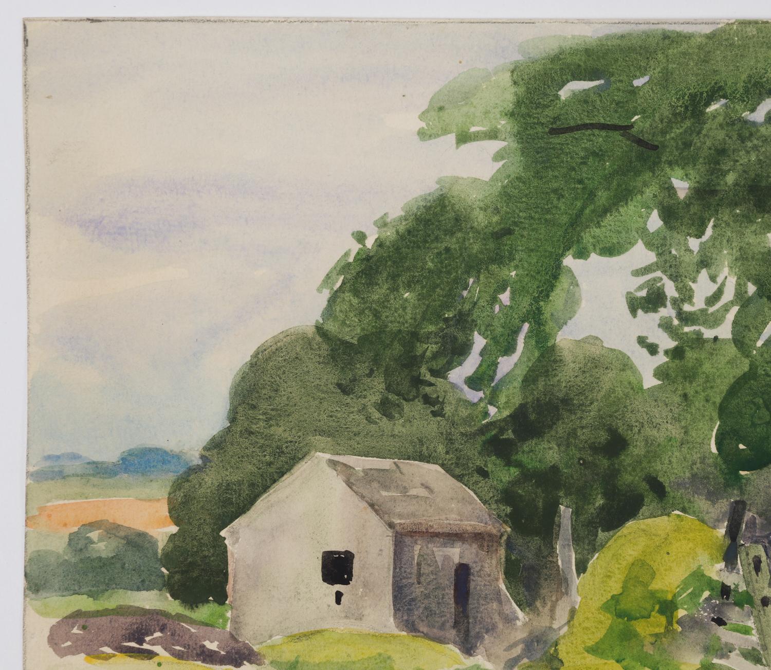 American 1922 New England Farm Watercolor Painting by Egbert Cadmus For Sale