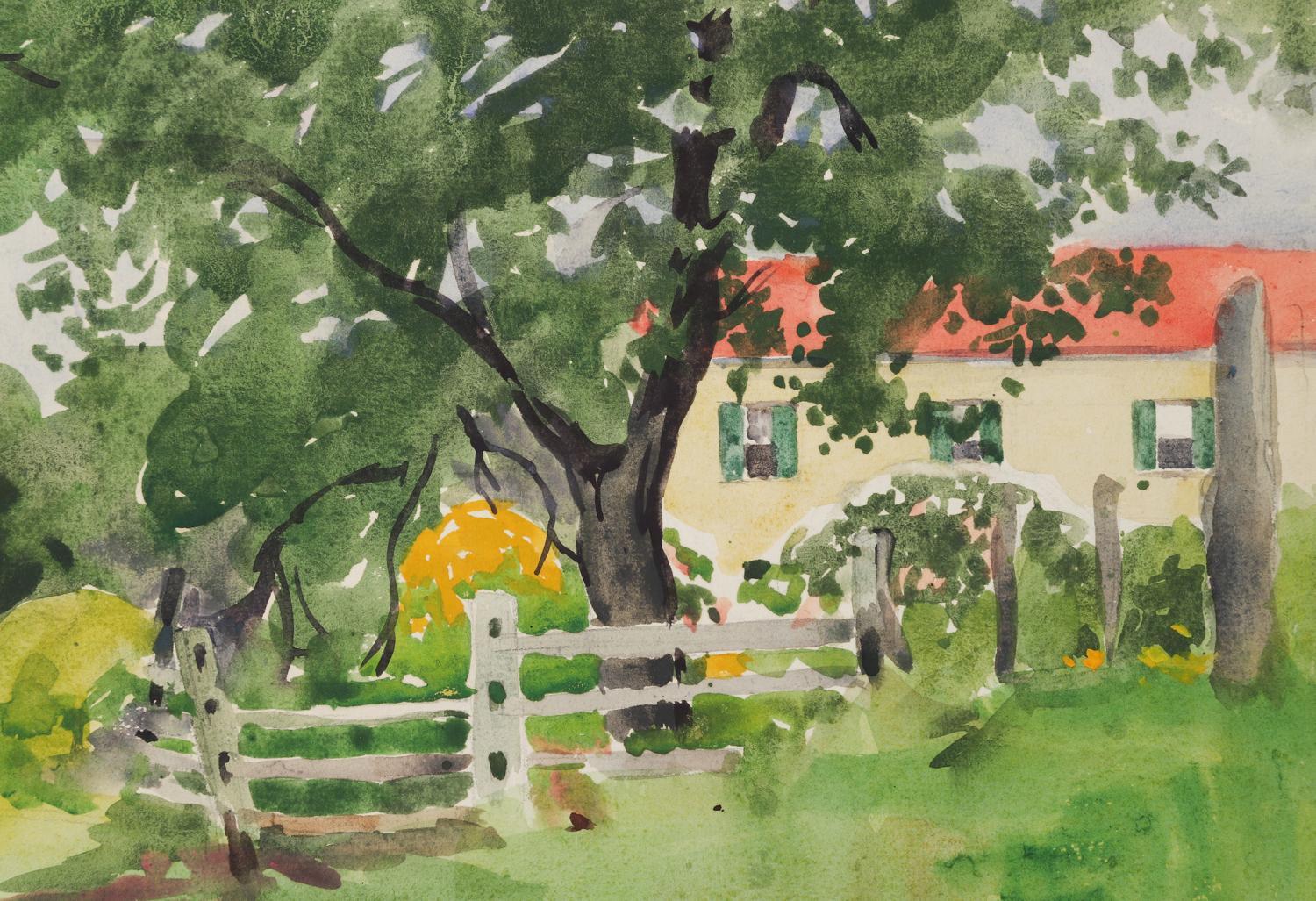 1922 New England Farm Watercolor Painting by Egbert Cadmus In Good Condition For Sale In Seguin, TX