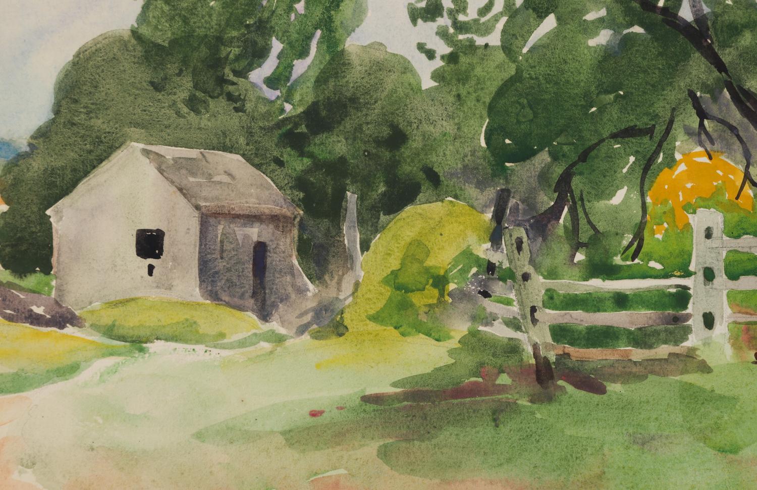 Early 20th Century 1922 New England Farm Watercolor Painting by Egbert Cadmus For Sale