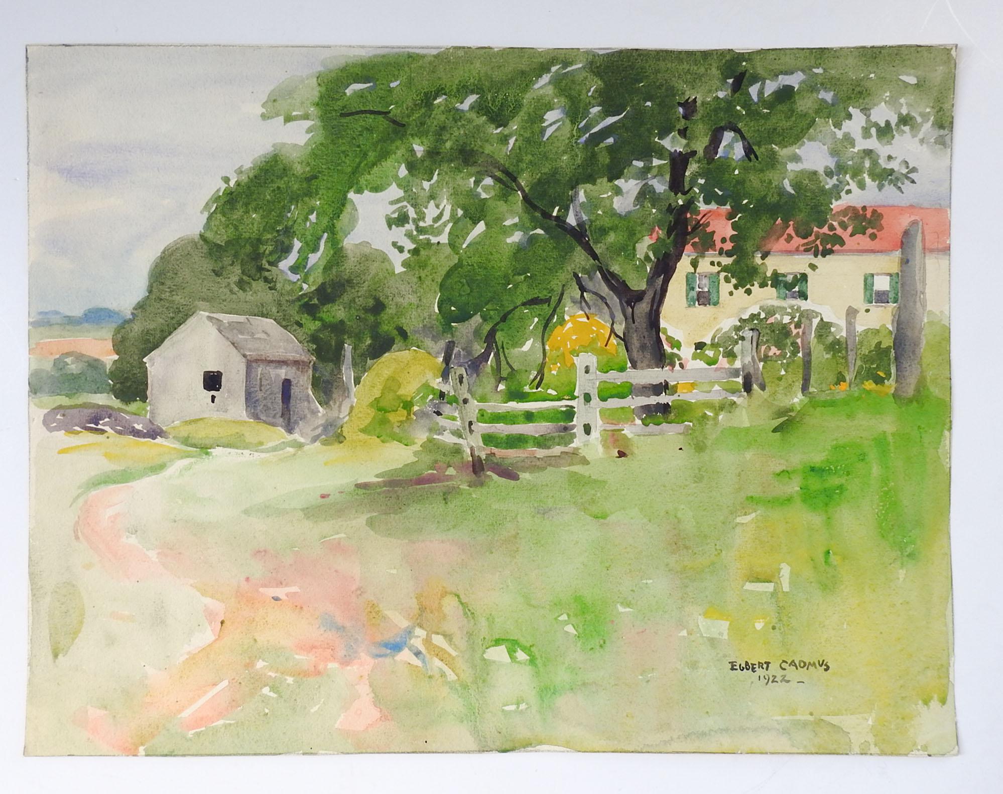 Paper 1922 New England Farm Watercolor Painting by Egbert Cadmus For Sale