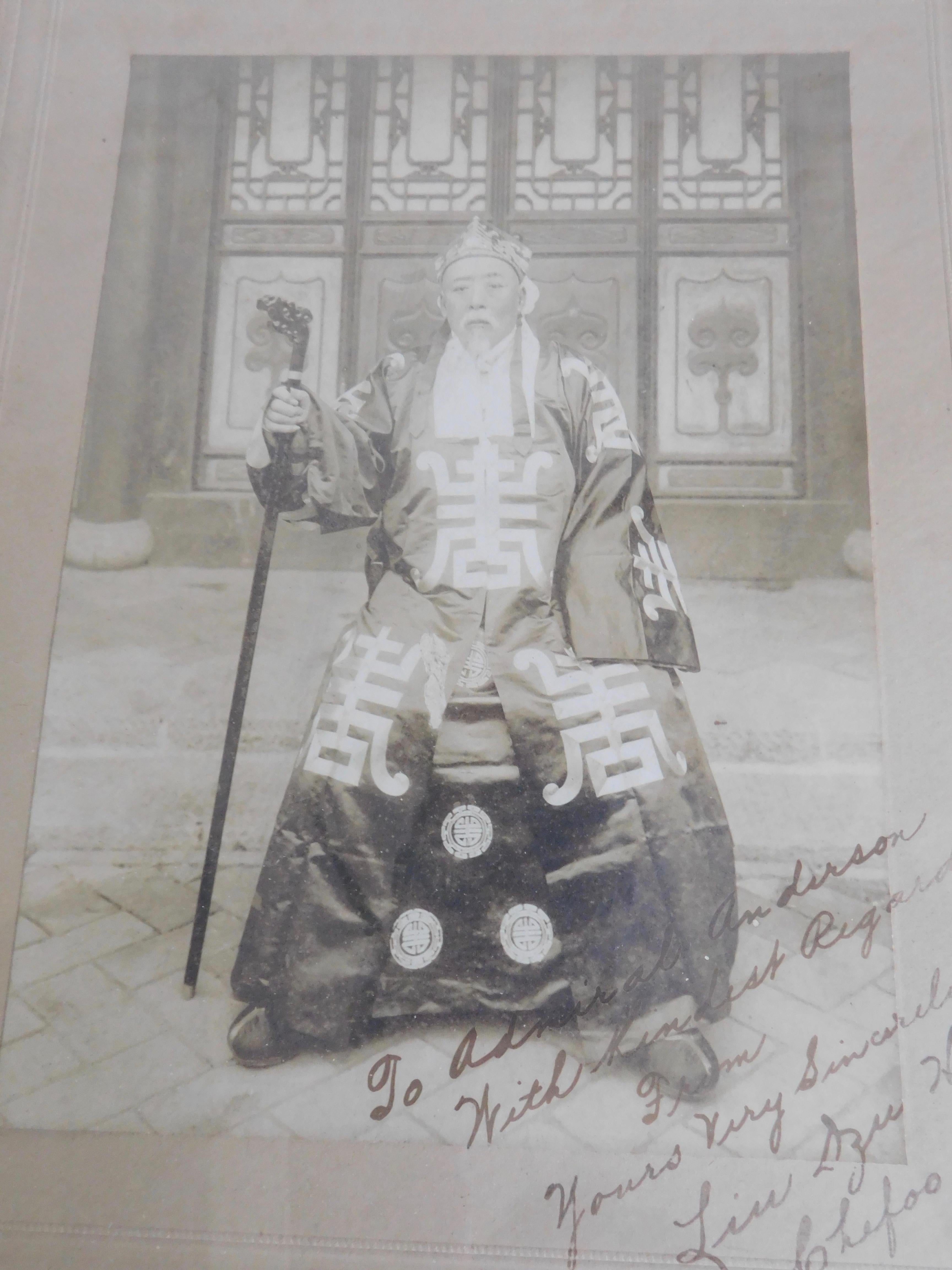 Paper 1922 Photograph of Chinese Chefoo Liu Dzu Hing Presented to USA Admiral Anderson For Sale