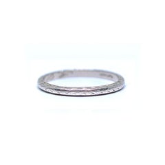 1922 Platinum Vintage Art Deco Thin Wedding Band Stackable Chevron Etched Petite
