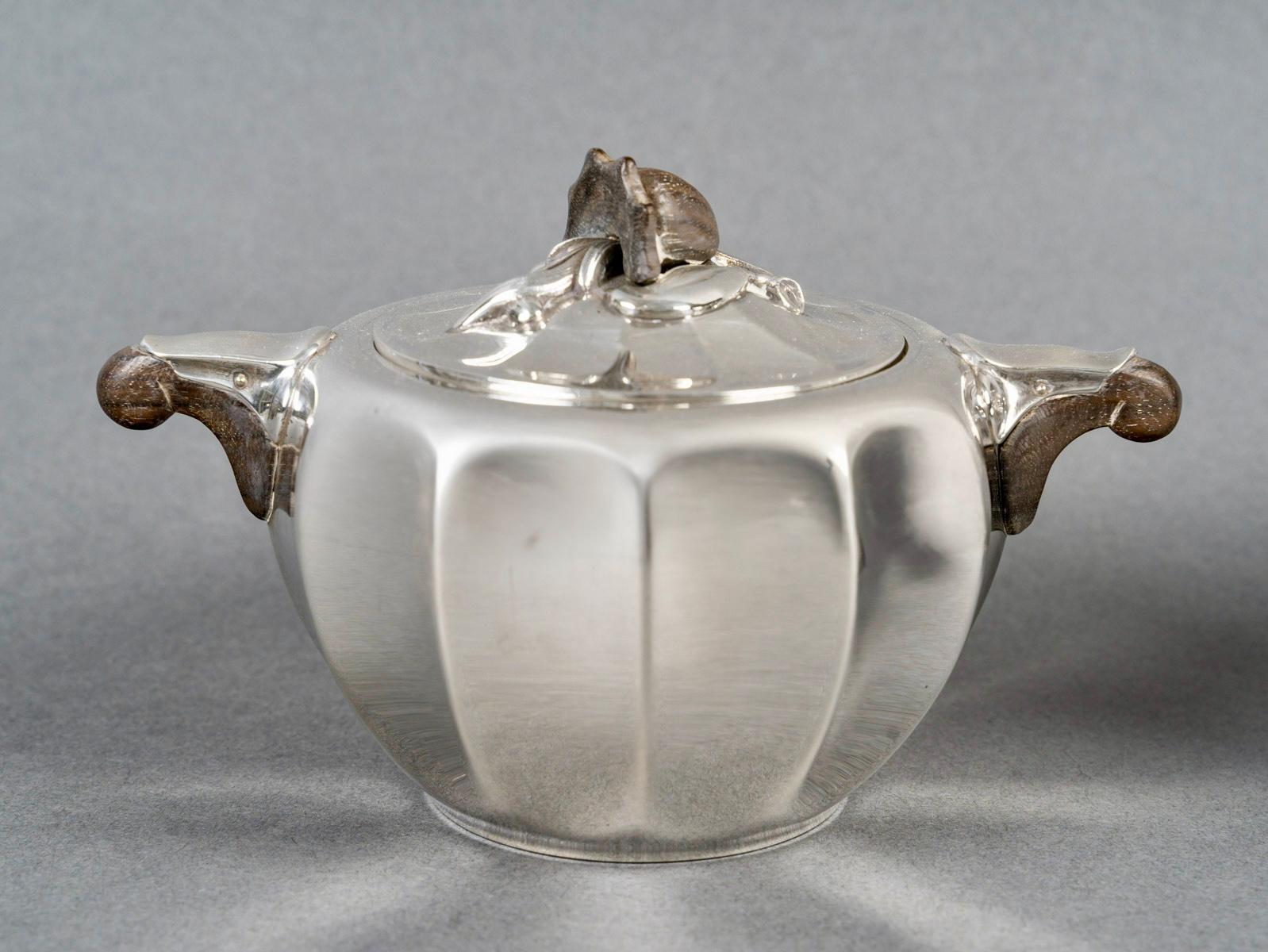 1922 Puiforcat Art Deco Art Nouveau Tea and Coffee Set Sterling Silver Rosewood In Good Condition For Sale In Boulogne Billancourt, FR