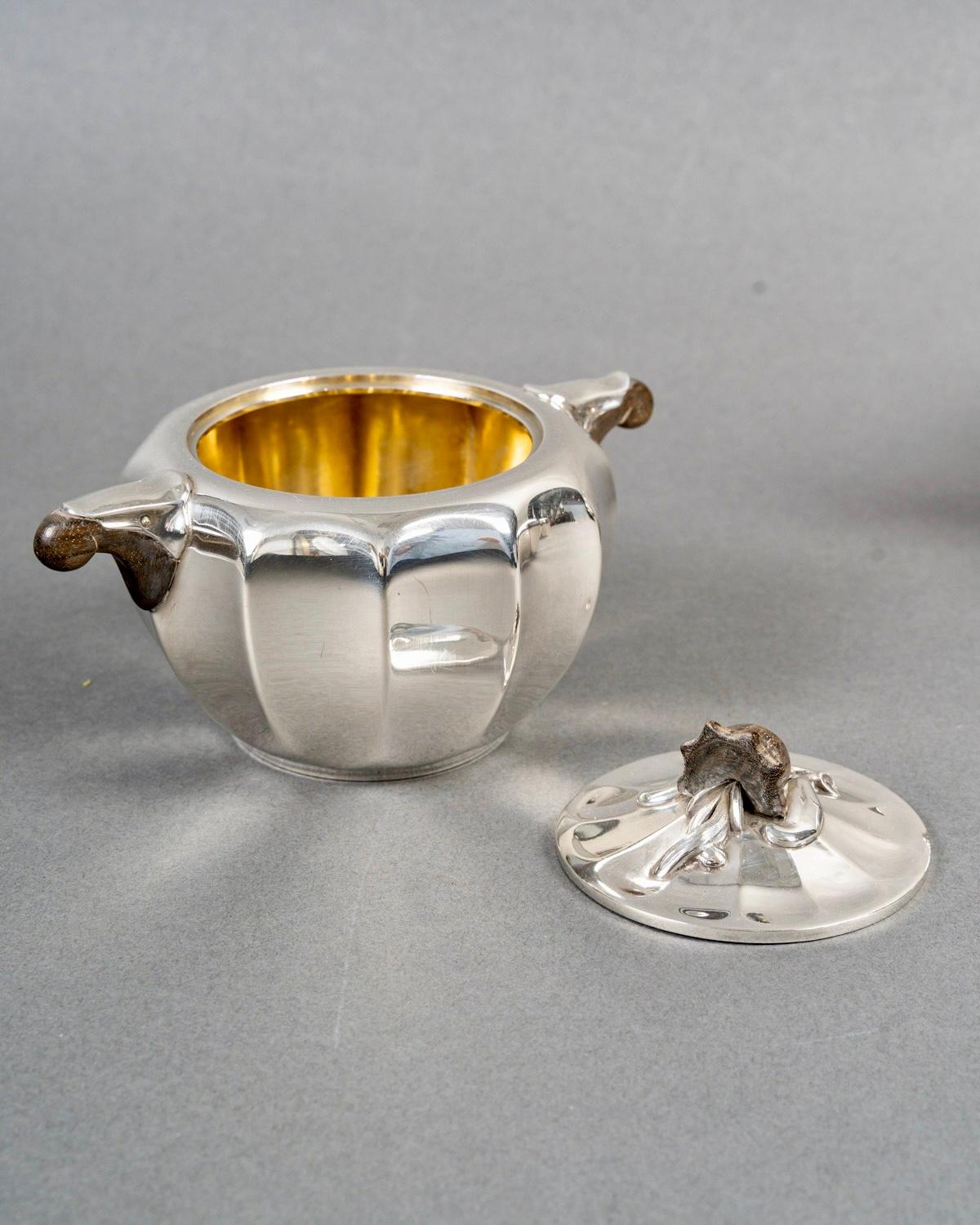 Early 20th Century 1922 Puiforcat Art Deco Art Nouveau Tea and Coffee Set Sterling Silver Rosewood For Sale