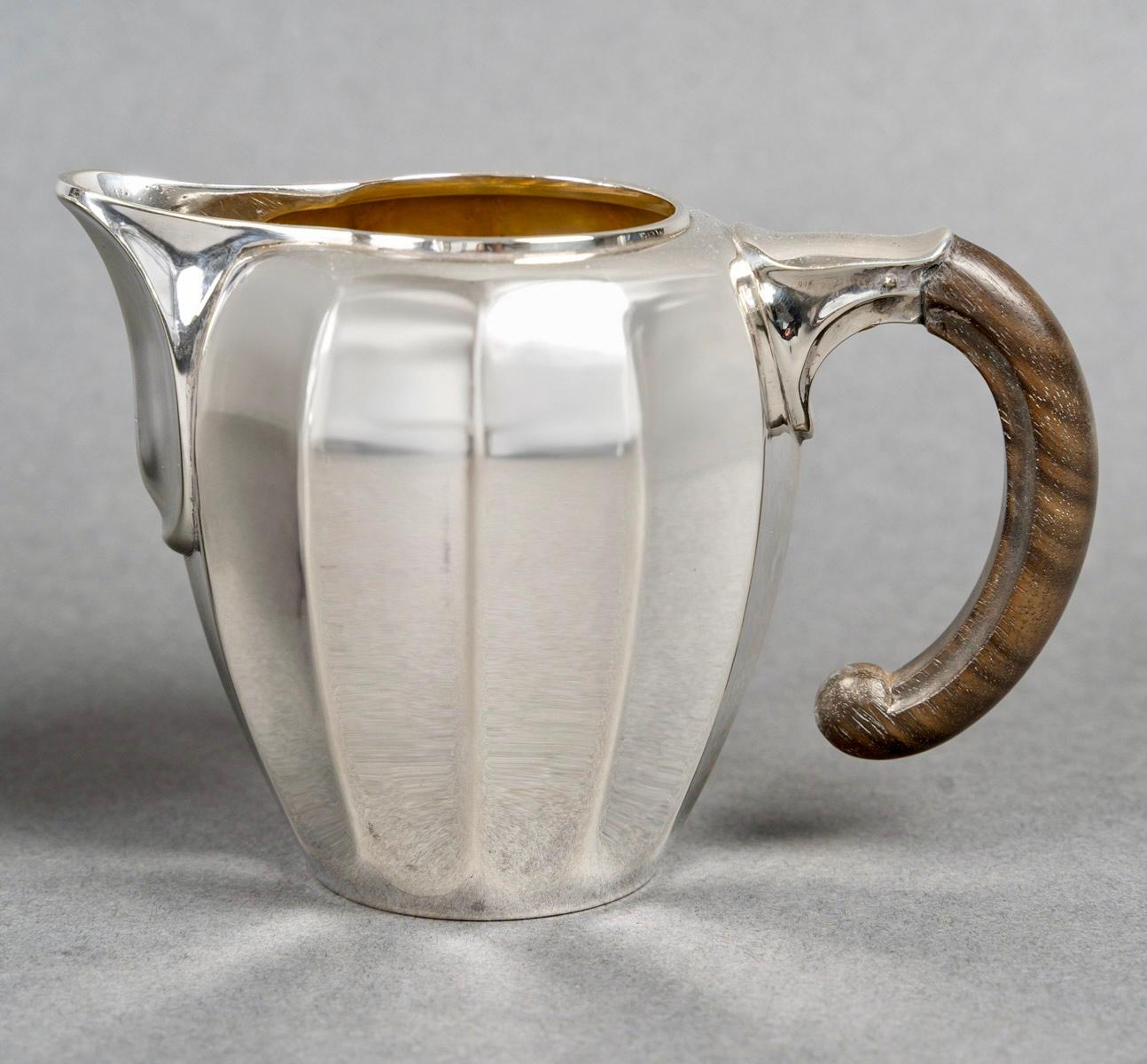 1922 Puiforcat Art Deco Art Nouveau Tea and Coffee Set Sterling Silver Rosewood For Sale 1