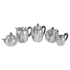 Vintage 1922 Puiforcat Art Nouveau Tea and Coffee Service in Sterling Silver & Nephrite