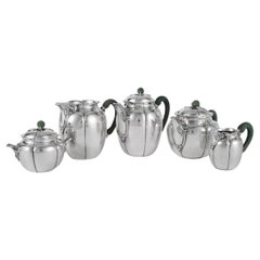 Antique 1922 Puiforcat Art Nouveau Tea and Coffee Service in Sterling Silver & Nephrite