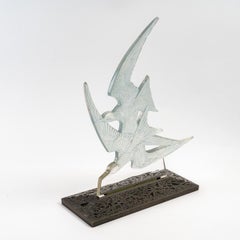 1922 René Lalique Center Table Decoration Hirondelles Glass Blue Patina Swallows