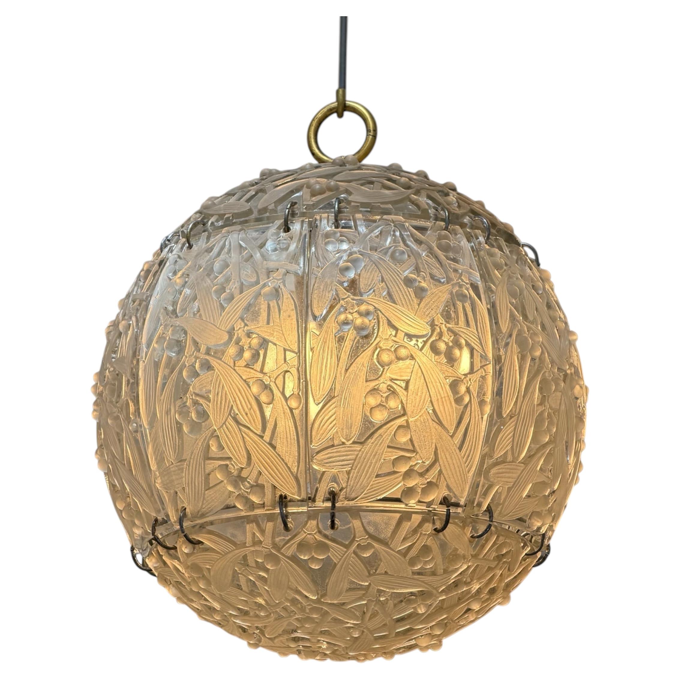 1922 René Lalique Chandelier Ceiling Fixture Light Boule de Gui Mistletoe Glass For Sale