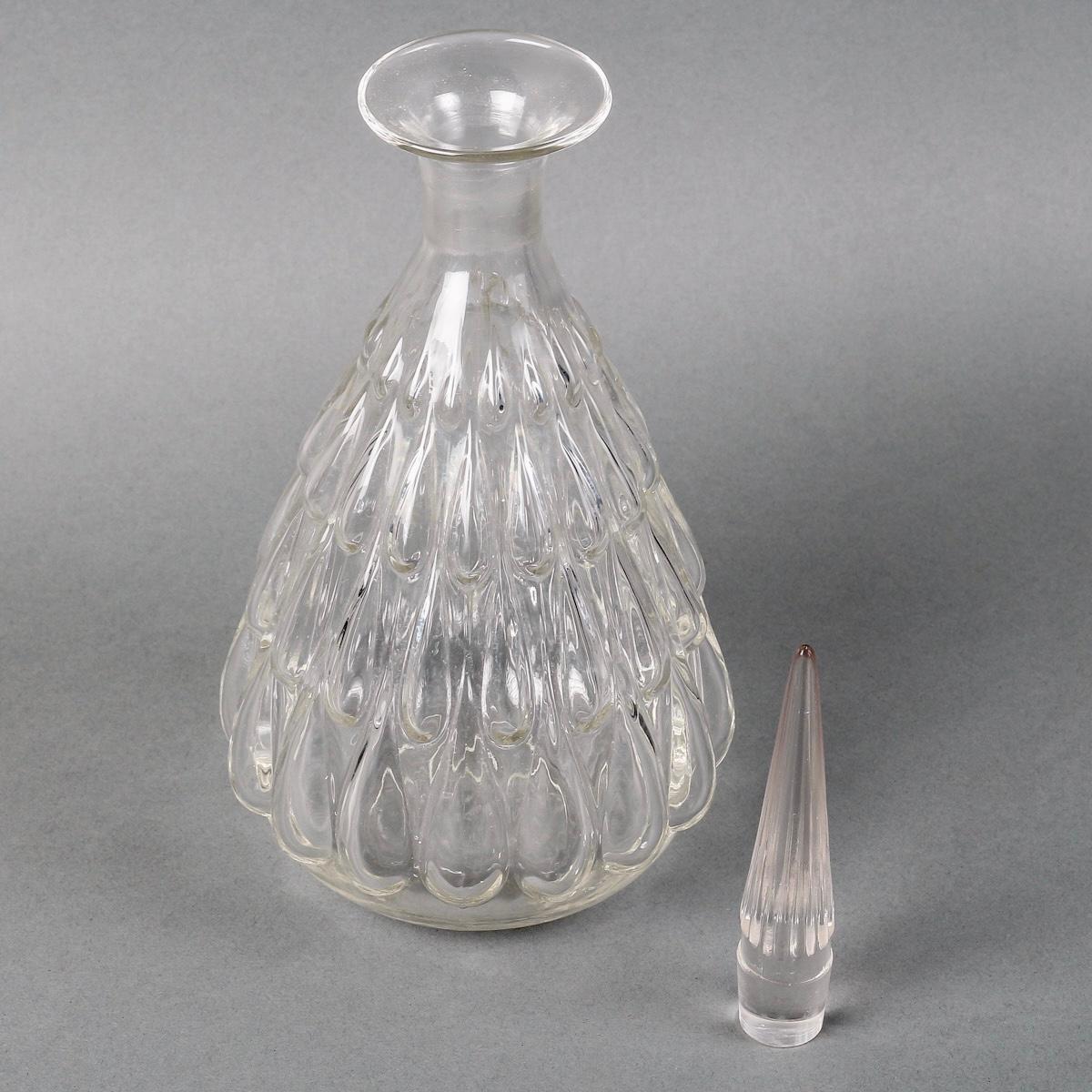 French 1922 Rene Lalique, Decanter Gouttes D'Eau Clear Glass Water Drops For Sale