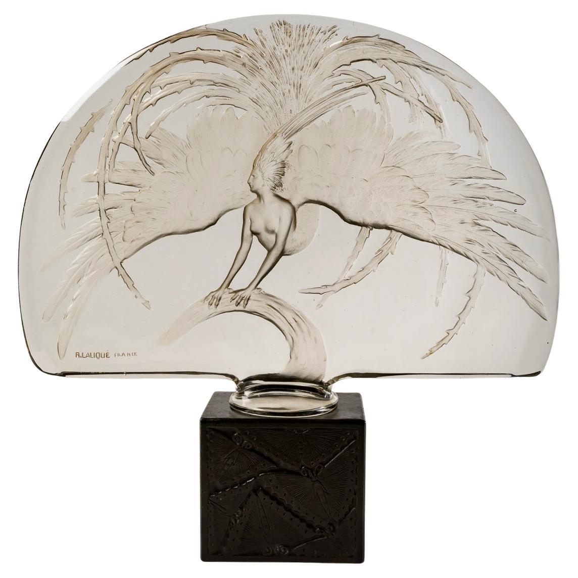 1922 René Lalique Decoration Centerpiece Oiseau De Feu Firebird Glass & Bronze