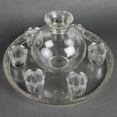 1922 Rene Lalique Glassware Coquelicot 6 Glasses-Tumblers, Tray and Decanter