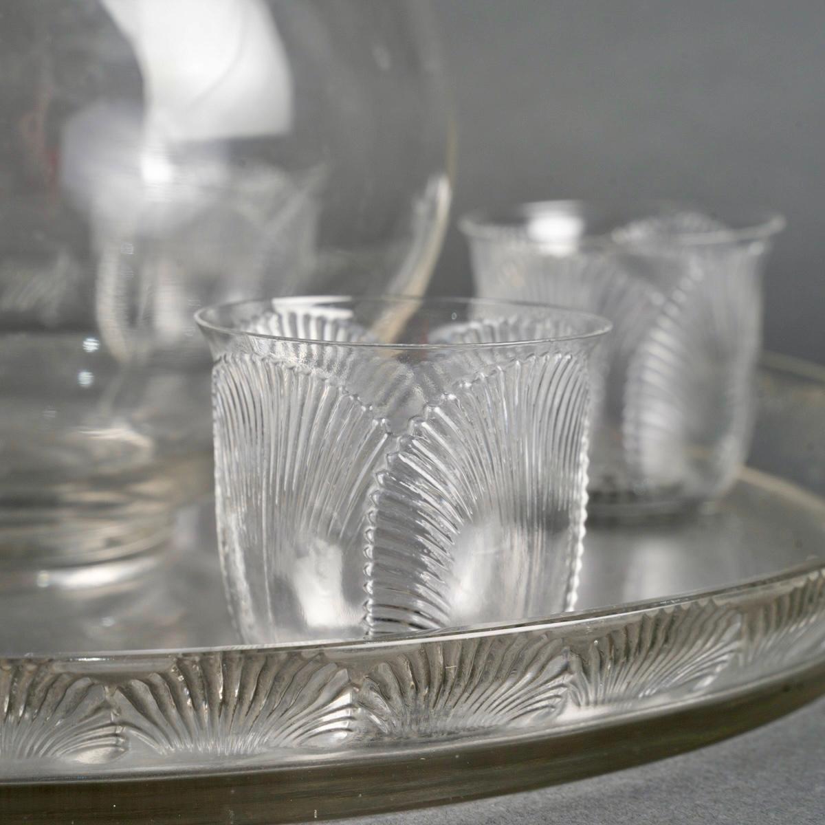 1922 René Lalique Cristalería Coquelicot 6 copas-vasos, bandeja y decantador Art Decó en venta