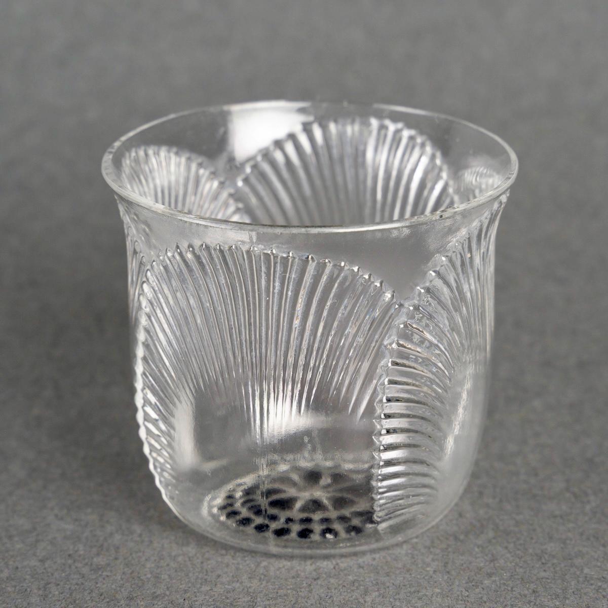 1922 René Lalique Cristalería Coquelicot 6 copas-vasos, bandeja y decantador Moldeado en venta