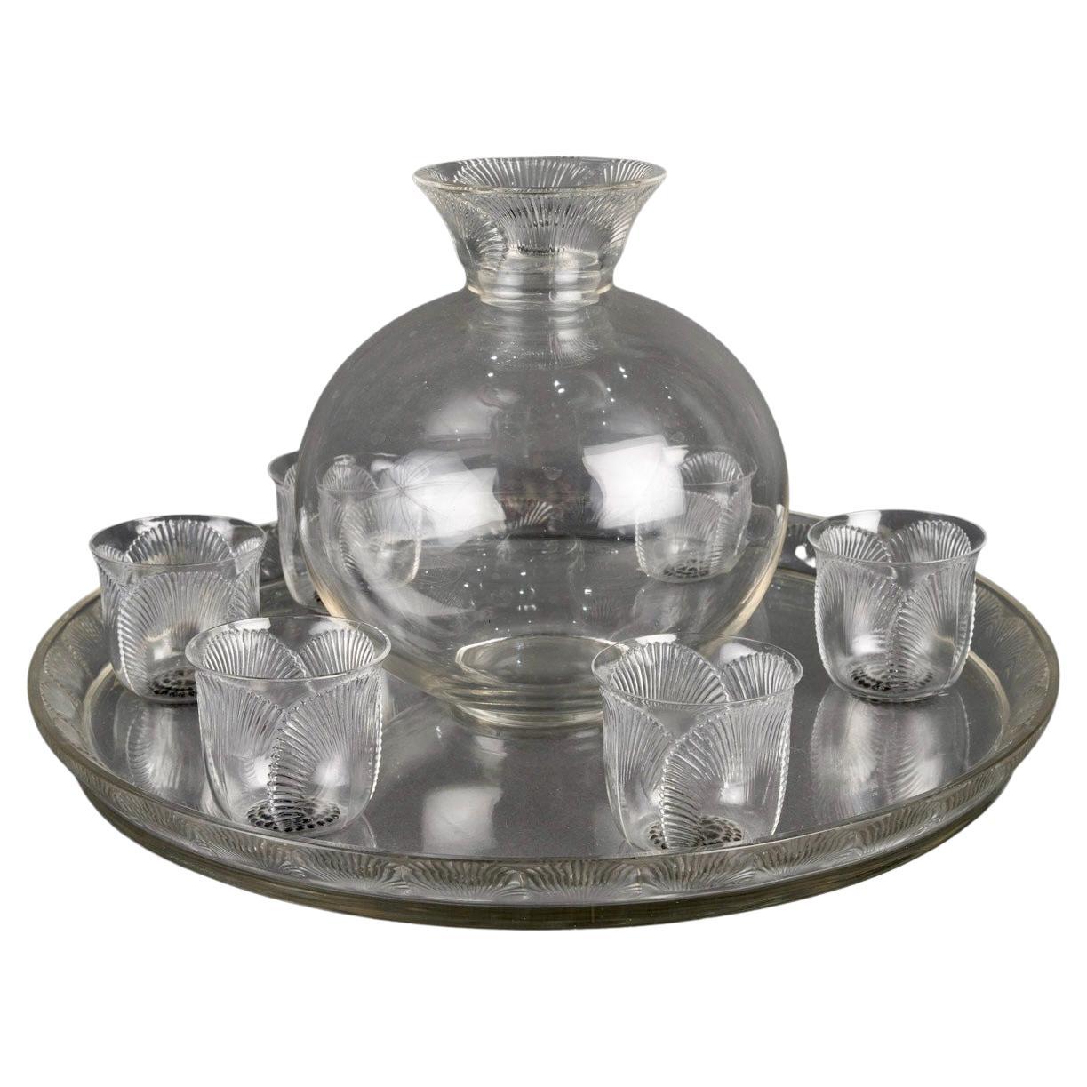1922 René Lalique Cristalería Coquelicot 6 copas-vasos, bandeja y decantador