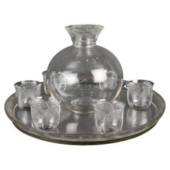 1922 Rene Lalique Glassware Coquelicot 6 Glasses-Tumblers, Tray and Decanter
