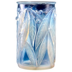 1922 René Lalique Laurier Vase in Deep Milky Opalescent Glass