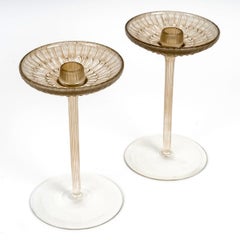 1922 René Lalique - Pair Of Candlesticks Marguerites Glass with Sepia Patina