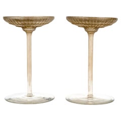 1922 René Lalique - Paire de Bougeoirs Marguerites Verre à Patine Sépia