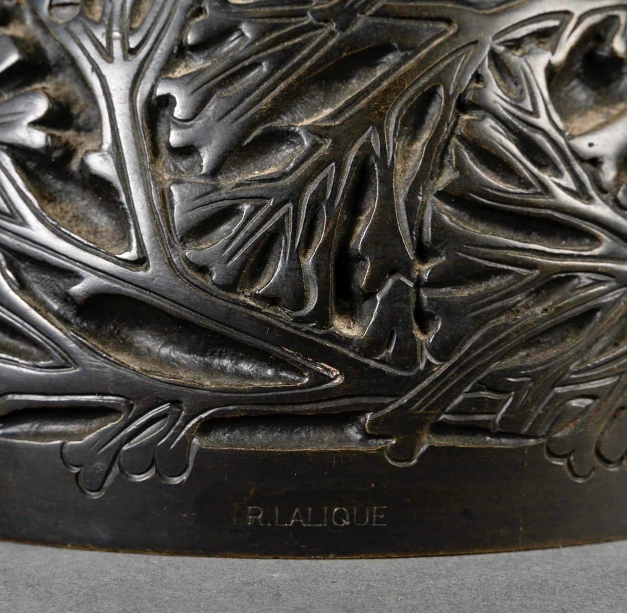 1922 Rene Lalique - Sculpture Gros Poissons Algues Fishes Glass Bronze Base For Sale 1