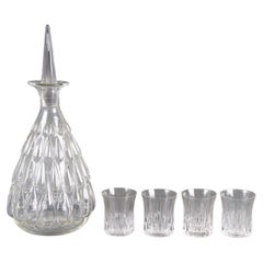 1922 René Lalique - Tablewares Gouttes d'Eau Clear Glass 4 Tumblers + 1 Decanter