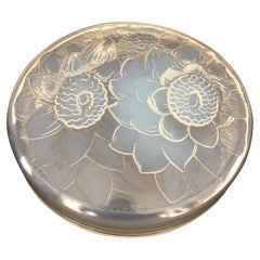1922 René Lalique Trois Dahlias Opalescent Box Jar, Chrysanthemum Flowers