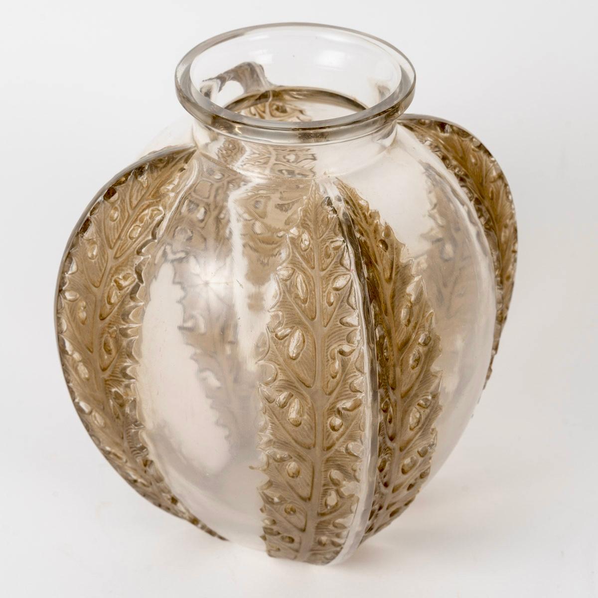 Art Deco 1922 René Lalique - Vase Chardons Thistles Glass With Sepia Patina
