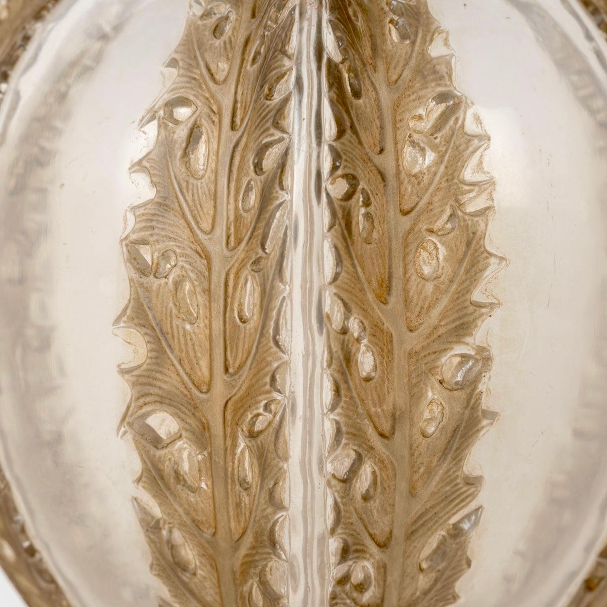 French 1922 René Lalique - Vase Chardons Thistles Glass With Sepia Patina