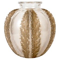 Antique 1922 René Lalique - Vase Chardons Thistles Glass With Sepia Patina