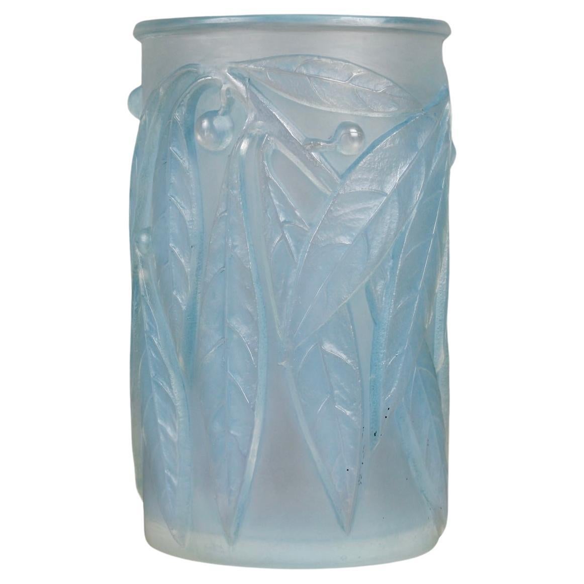 1922 René Lalique - Vase Laurier Opalescent Glass with Blue Patina
