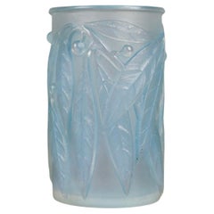 1922 René Lalique - Vase Laurier Opalescent Glass with Blue Patina
