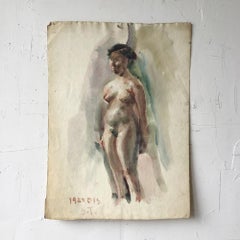 1922 Two Nudes Japanese Antique Watercolor Drawing by Shigeru Tsukamoto