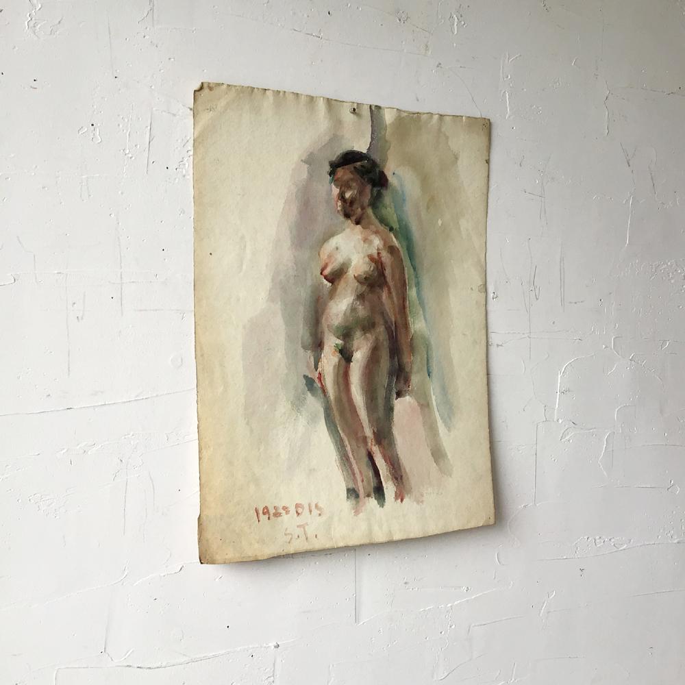 1922 Zwei Akte Japanisch Antike Aquarellzeichnung von Shigeru Tsukamoto (Handbemalt) im Angebot