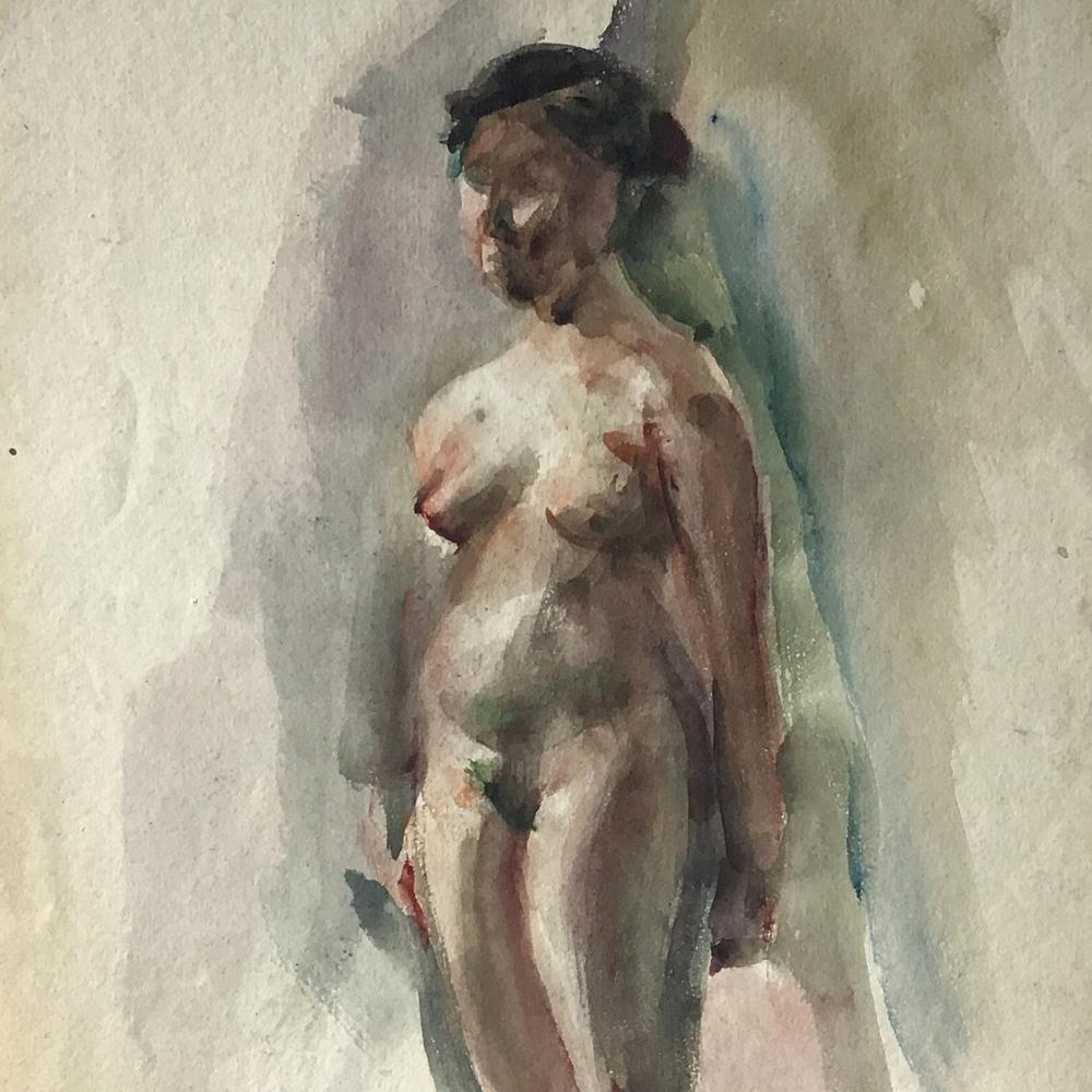 1922 Zwei Akte Japanisch Antike Aquarellzeichnung von Shigeru Tsukamoto (Frühes 20. Jahrhundert) im Angebot