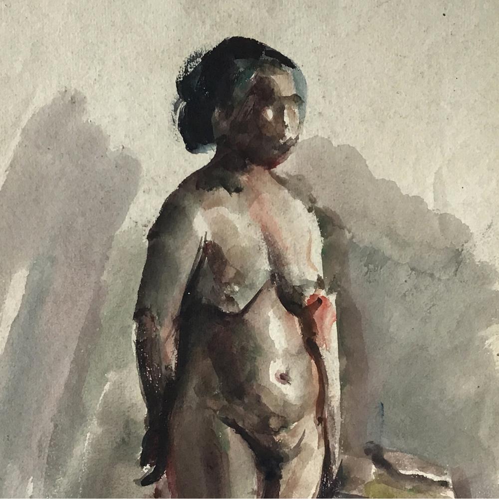 1922 Zwei Akte Japanisch Antike Aquarellzeichnung von Shigeru Tsukamoto (Papier) im Angebot