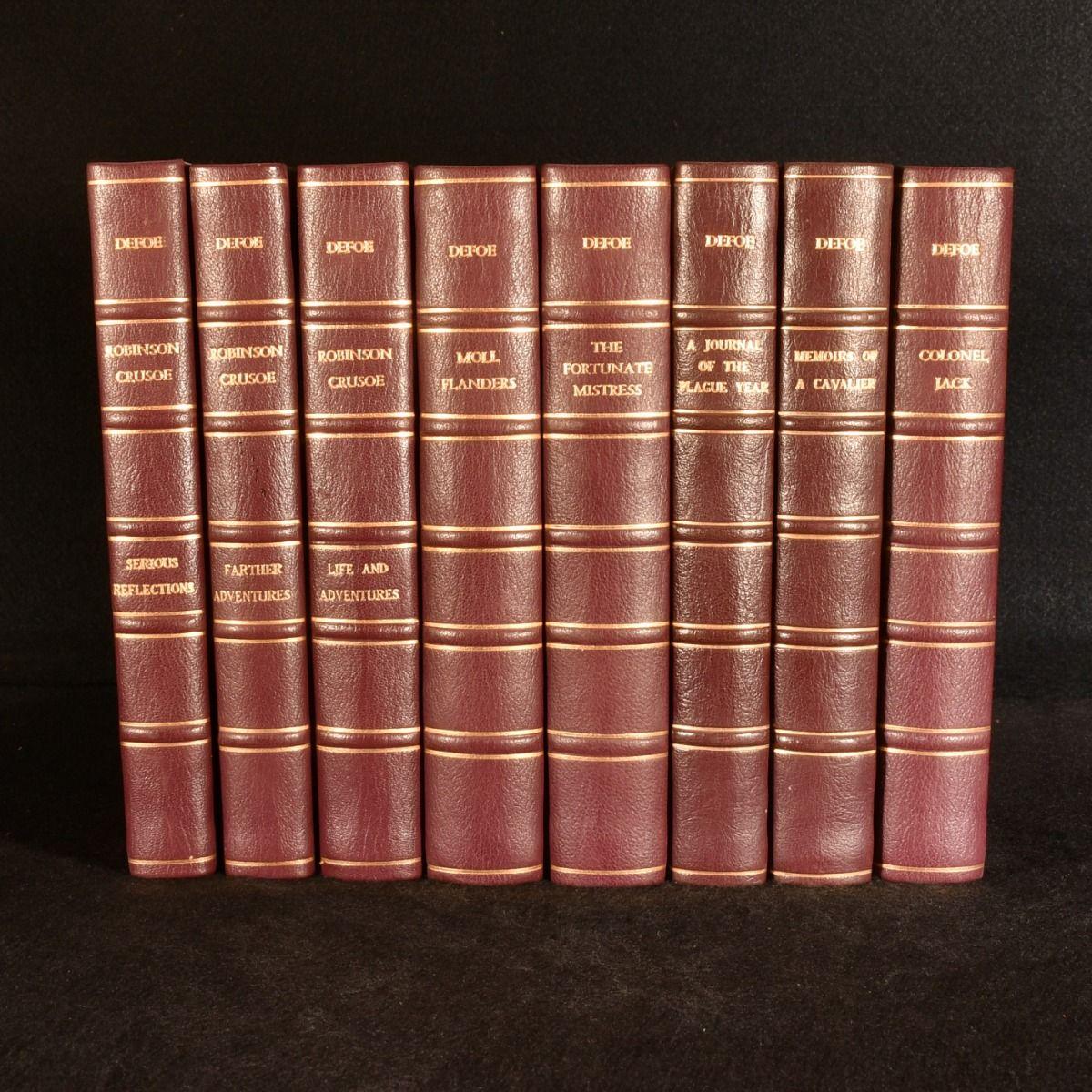 Eight volumes of limited edition works by the noted writer Daniel Defoe, including his best known works about the popular character Robinson Crusoe, bound in crushed half morocco.

Limited edition. Limited to 775 copies. 

Bound in crushed half