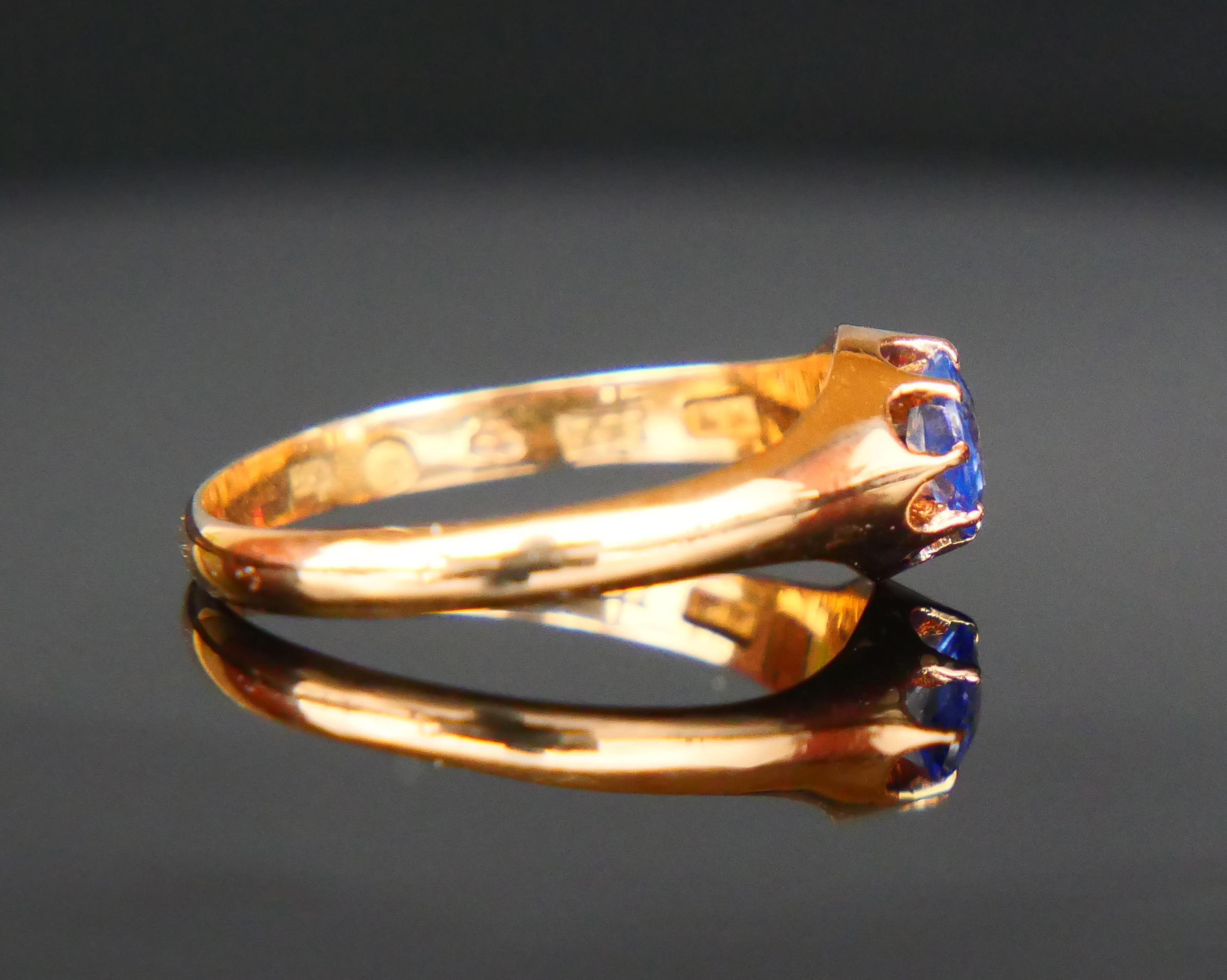 1923 Antiker Ring 0.7ct natürlicher Saphir massiv 18K Gold Ø 6.75 US /2.2gr   im Angebot 7