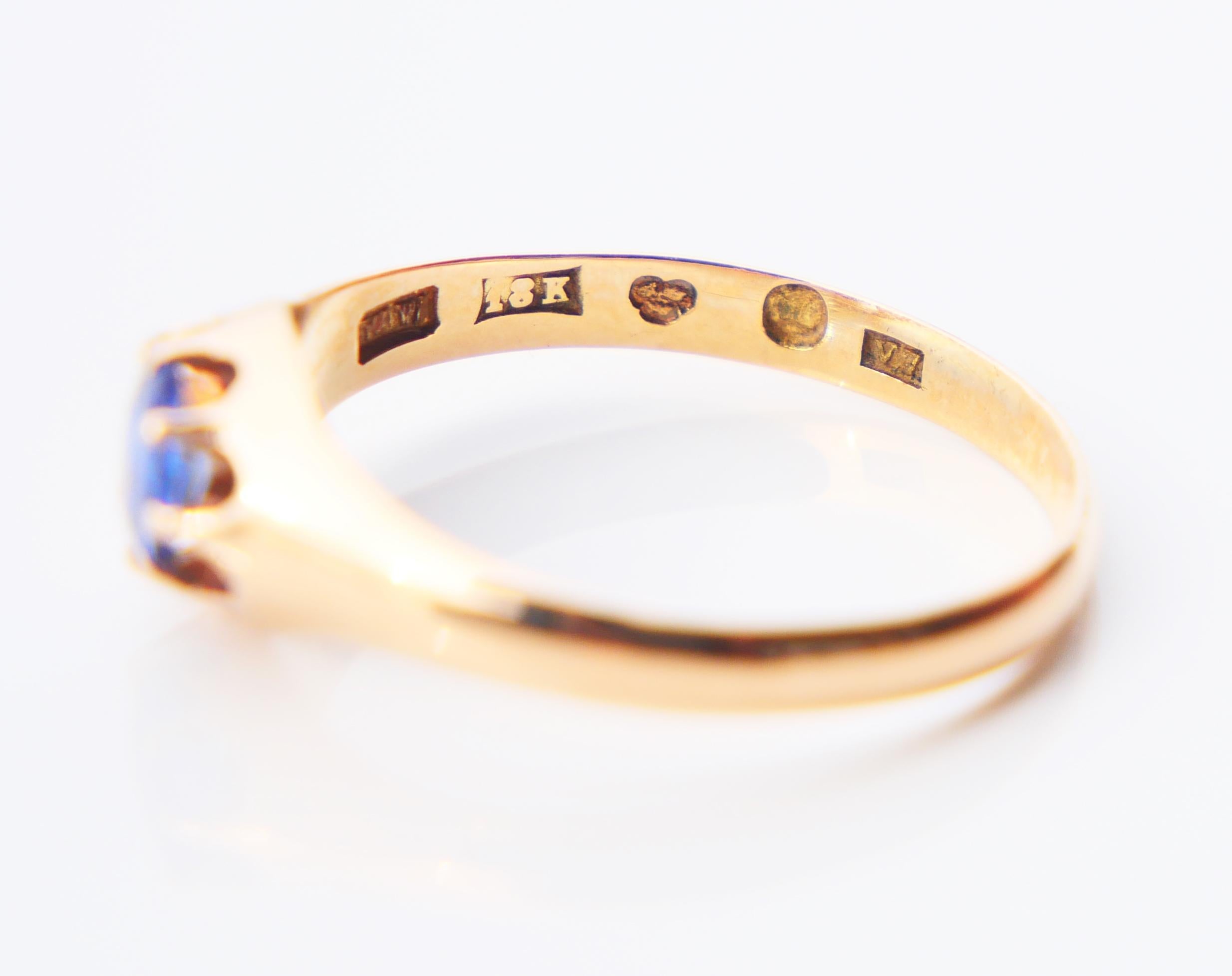 1923 Antiker Ring 0.7ct natürlicher Saphir massiv 18K Gold Ø 6.75 US /2.2gr   im Angebot 8